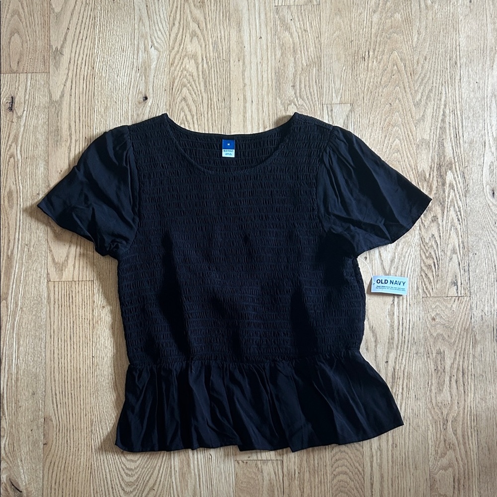 Old Navy Black Smocked Short Sleeve Peplum Top